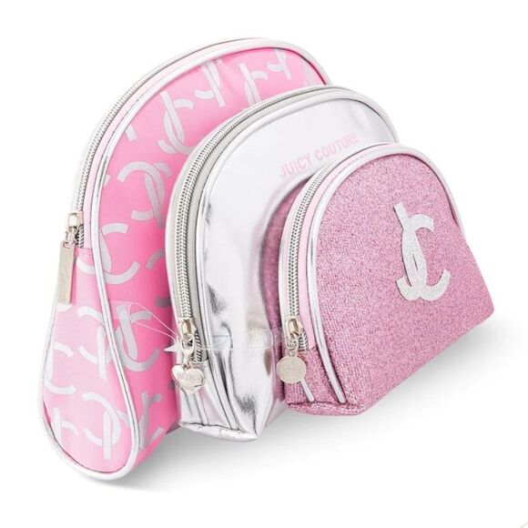 Juicy Couture JC Logo Glutter 3PC Cosmetic Bag Set - Picture 3 of 7